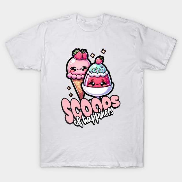 Ice Cream Scoops Of Happiness Kawaii Desserts T-Shirt by alcoshirts